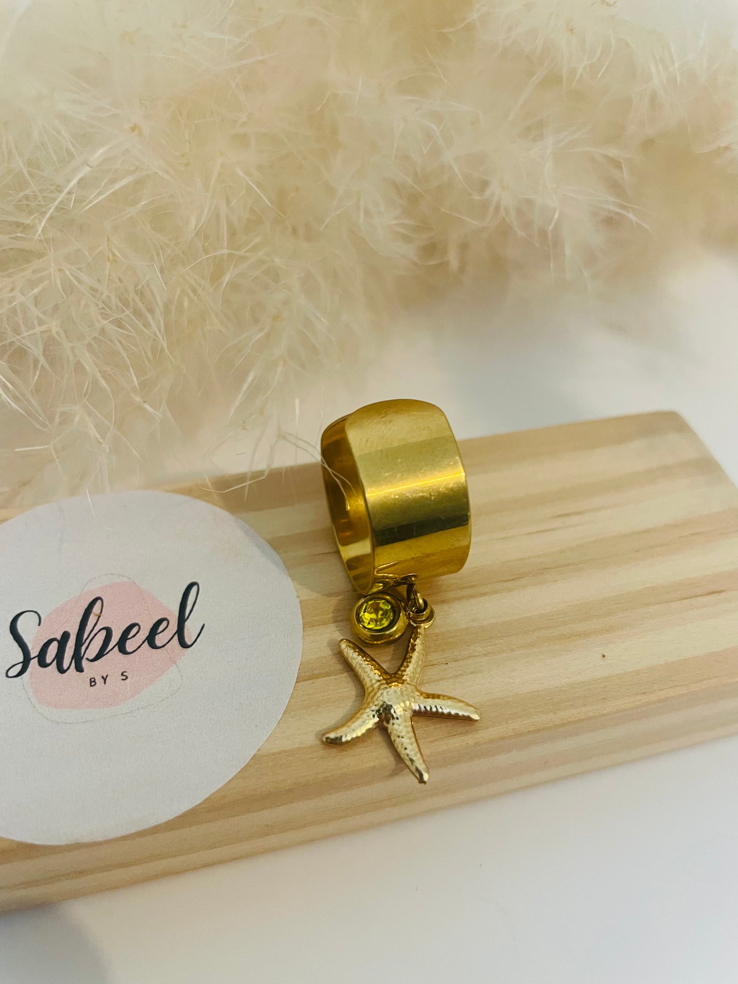 Bague double charms Etoile de mer Jaune