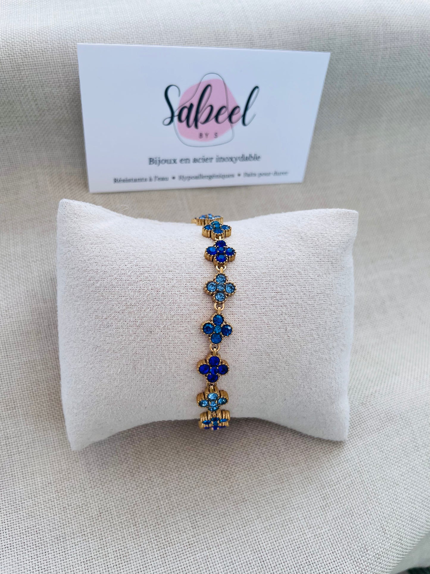 Bracelet Trèfle Strass — Bleu