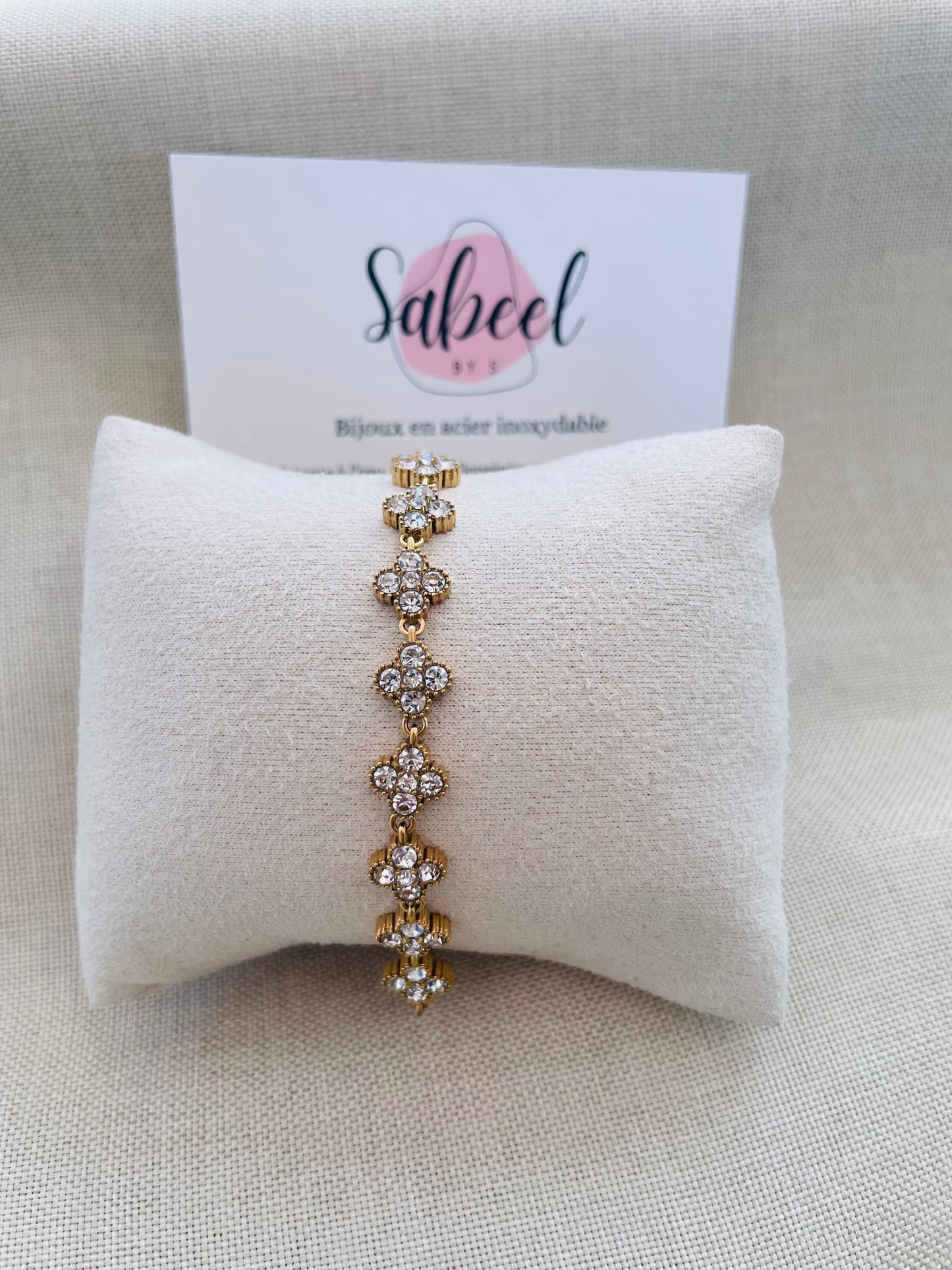 Bracelet Trèfle Strass — Blanc
