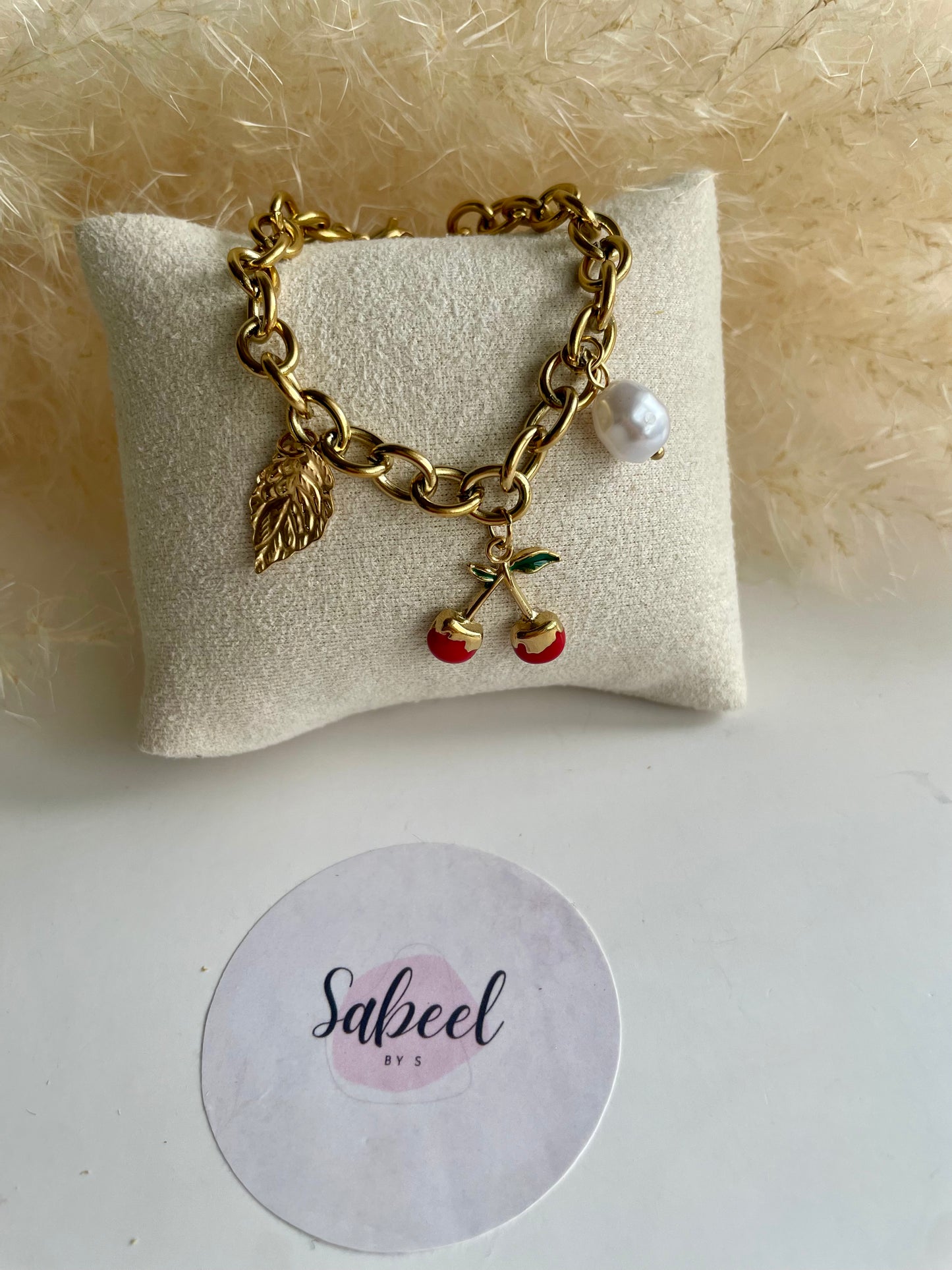 Bracelet Breloque Cerise Doré