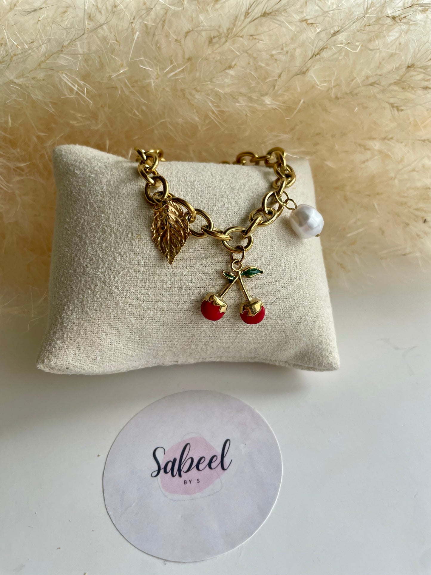 Bracelet Breloque Cerise Doré