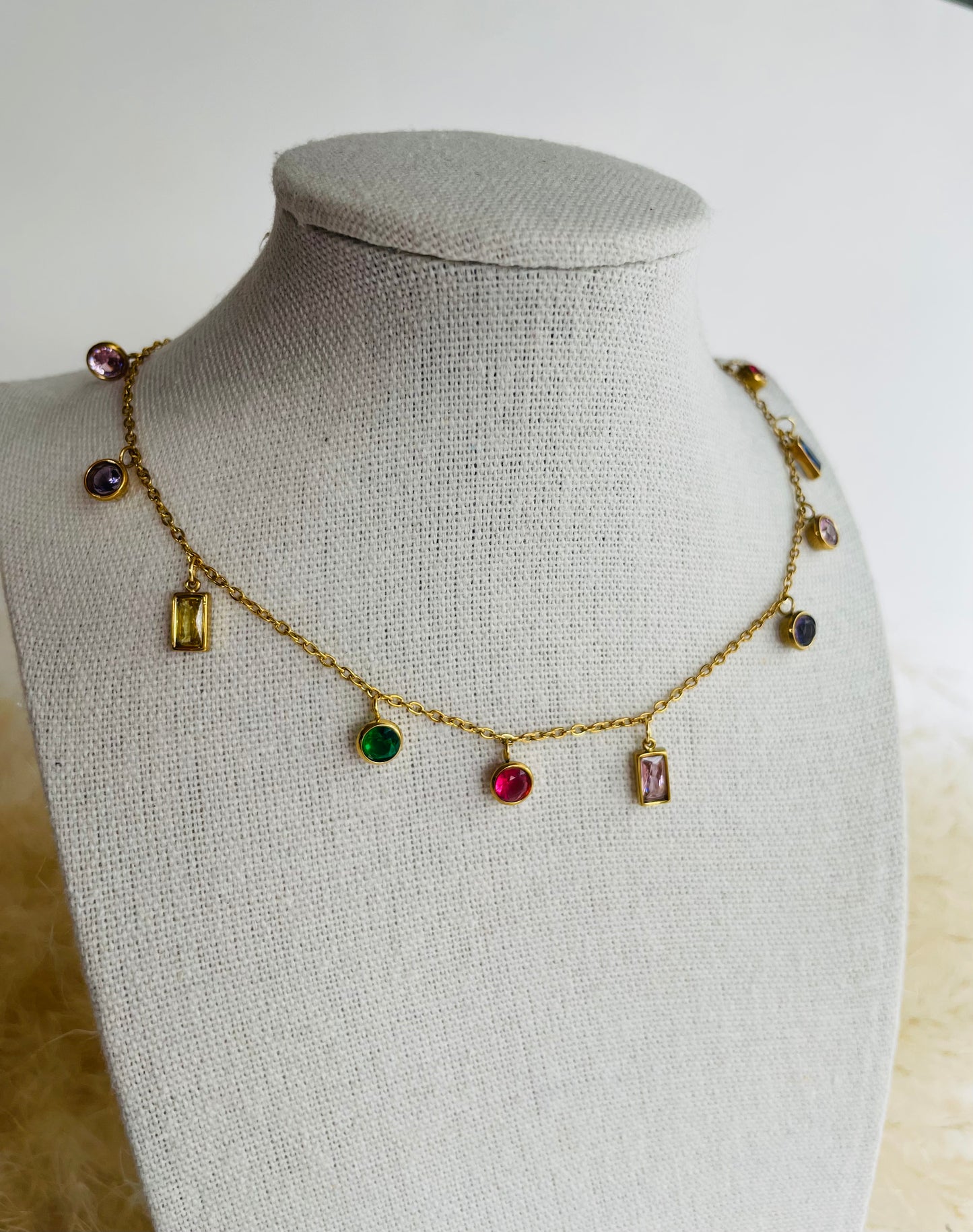 Collier cristaux colorés
