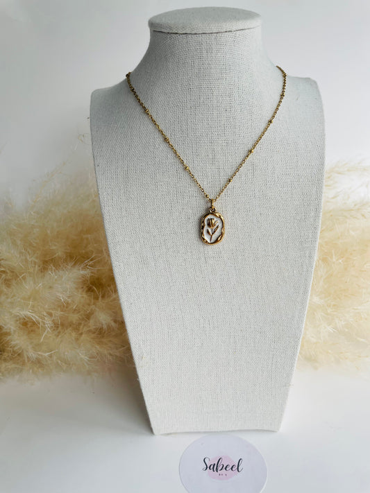 Collier Tulipe médaillon doré et blanc