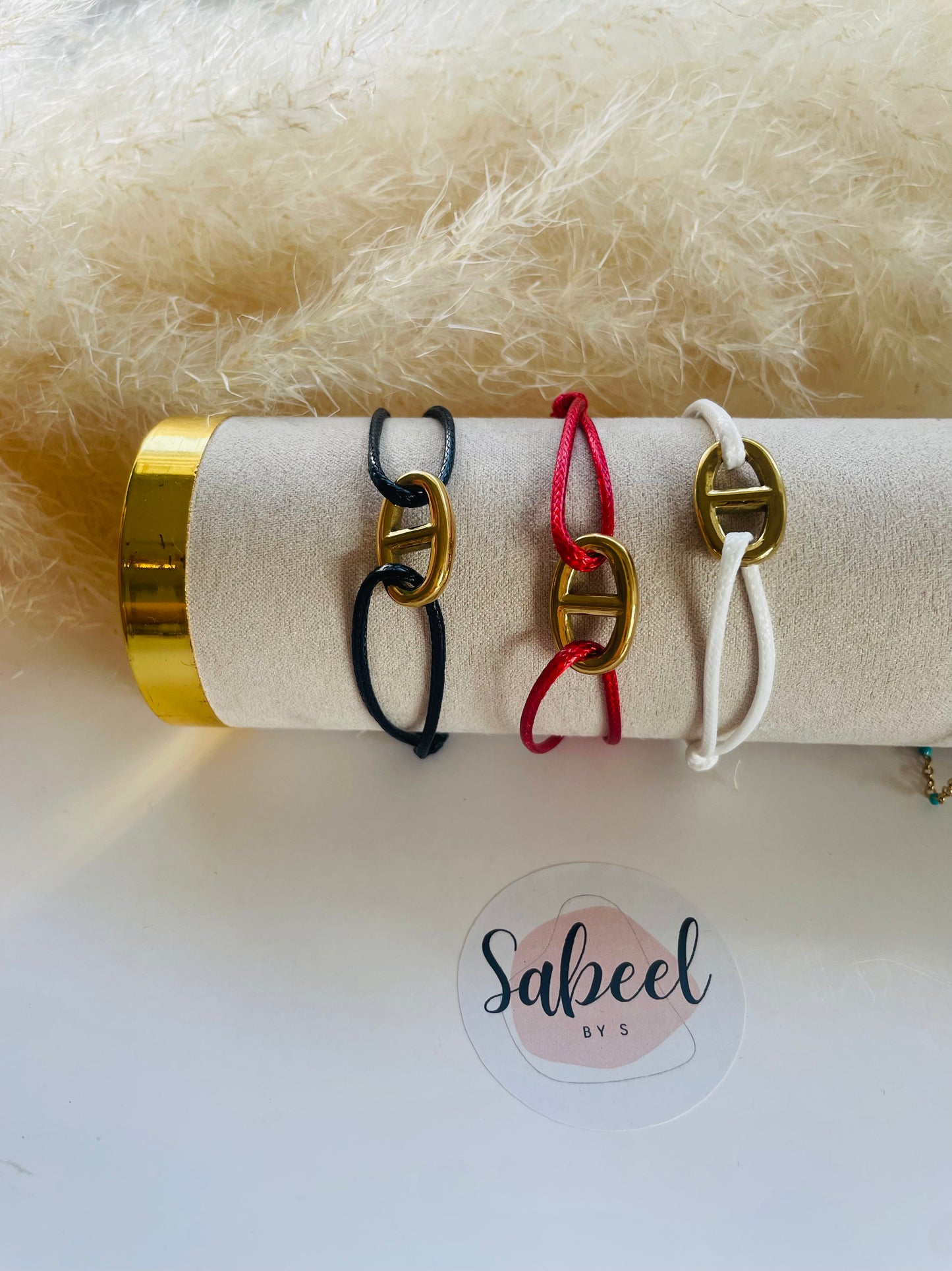 Bracelet Corde Maille Marine Dorée