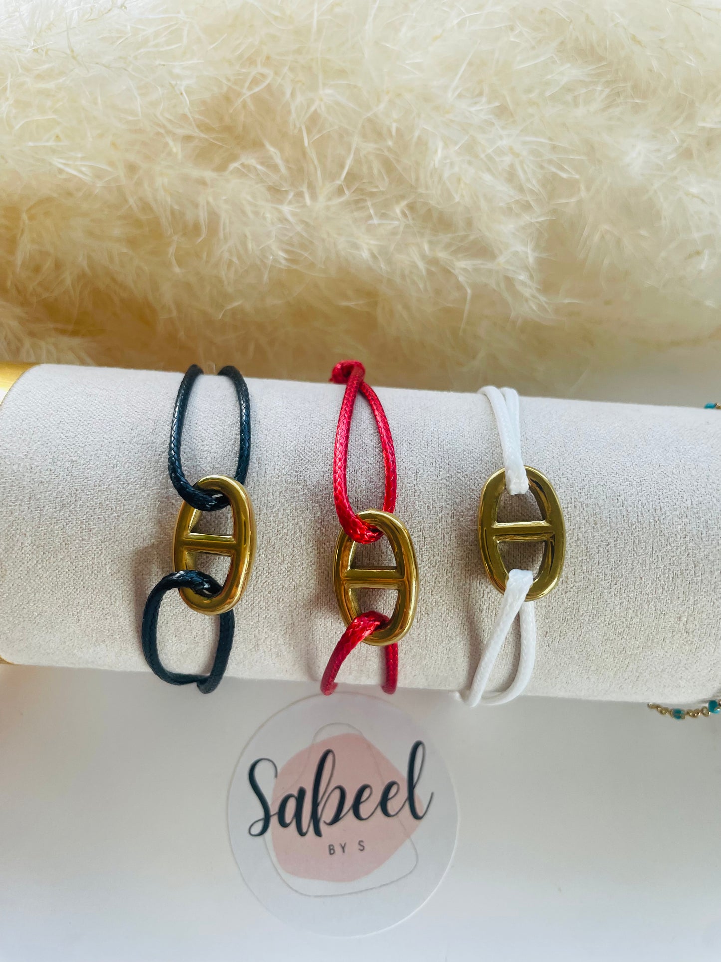 Bracelet Corde Maille Marine Dorée