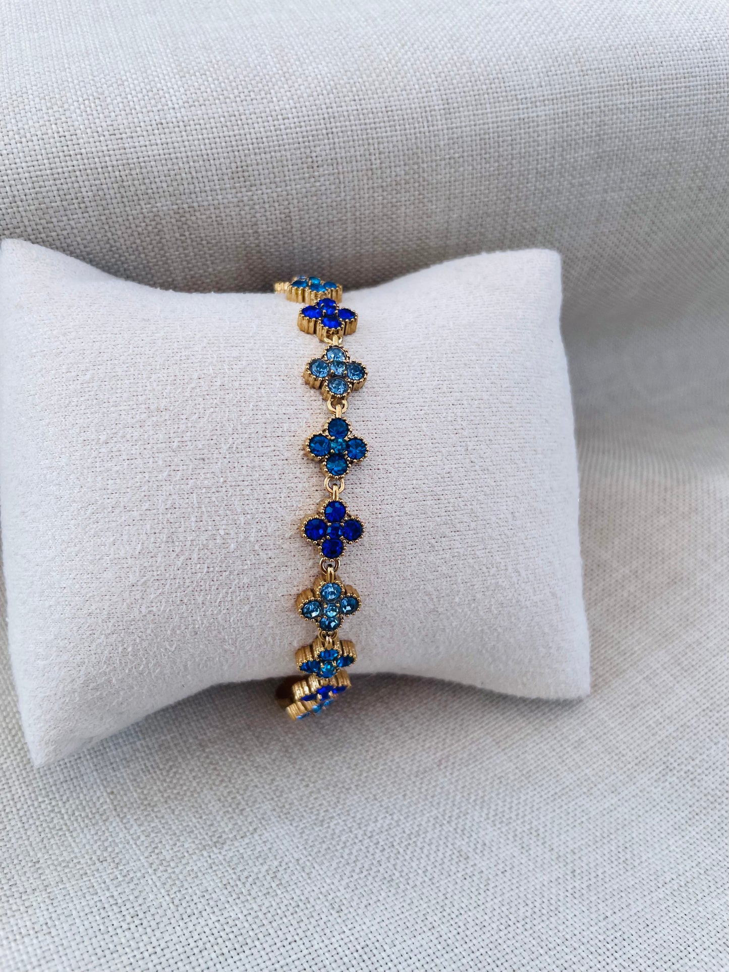 Bracelet Trèfle Strass — Bleu