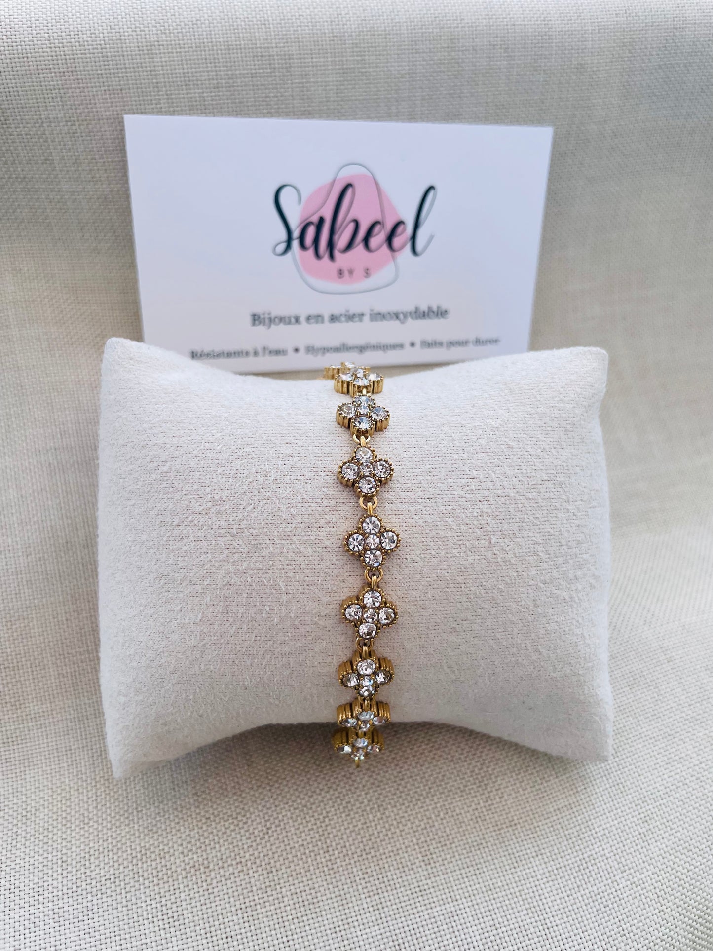 Bracelet Trèfle Strass — Blanc