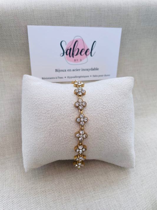Bracelet Trèfle Strass — Blanc