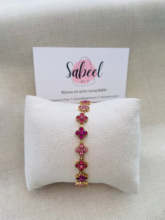 Bracelet Trèfle Strass — Rose