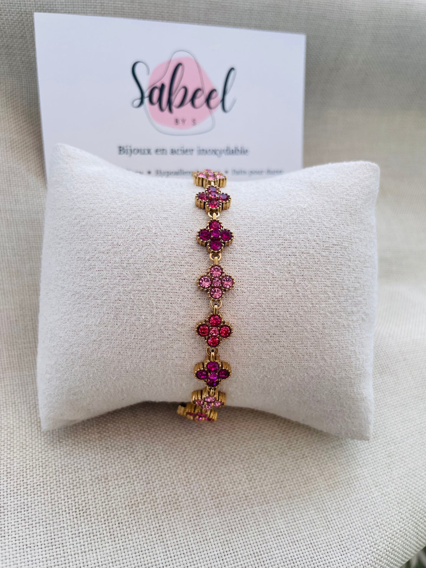 Bracelet Trèfle Strass — Rose