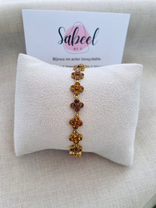 Bracelet Trèfle Strass — Café