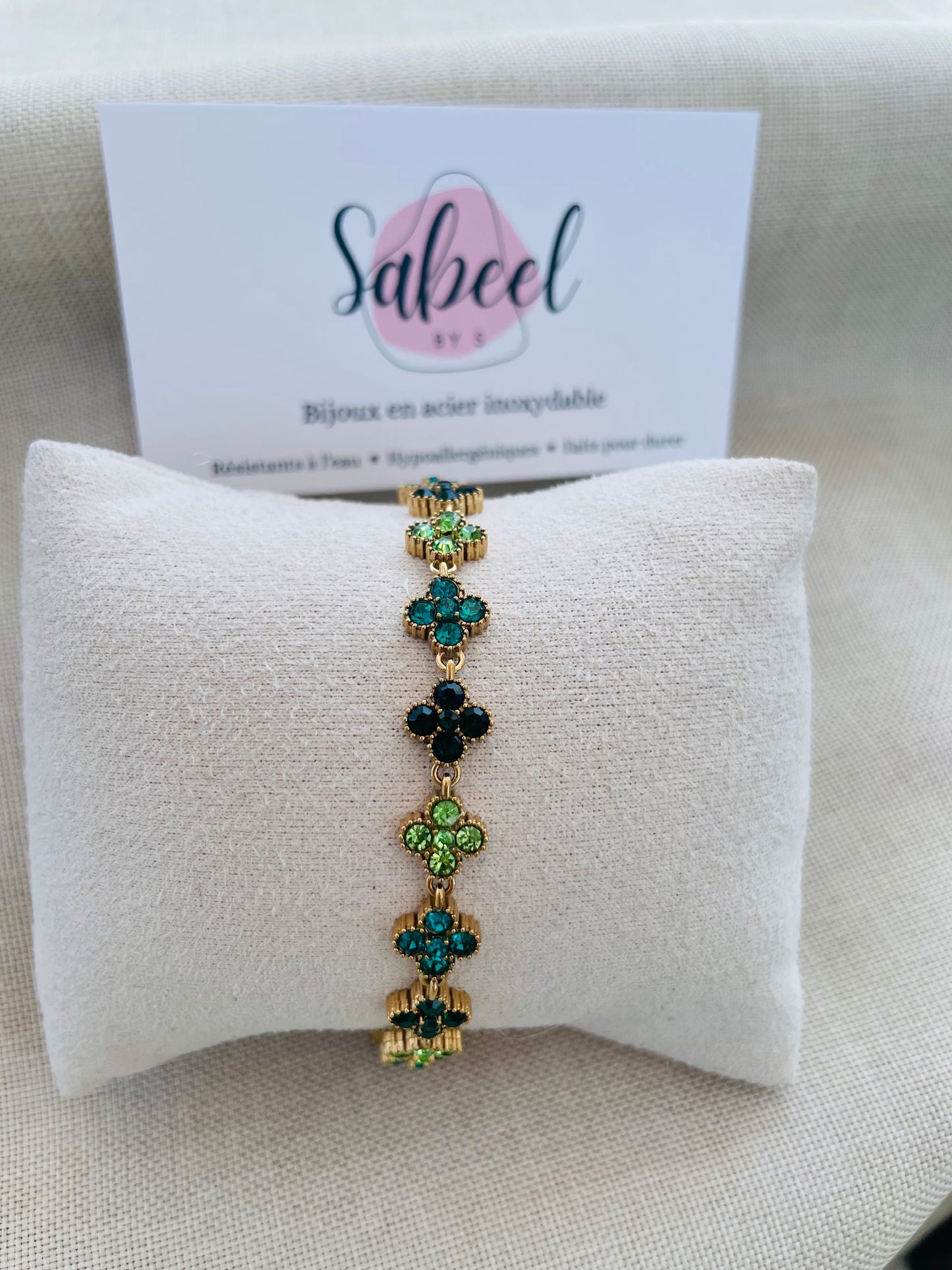 Bracelet Trèfle Strass — Vert