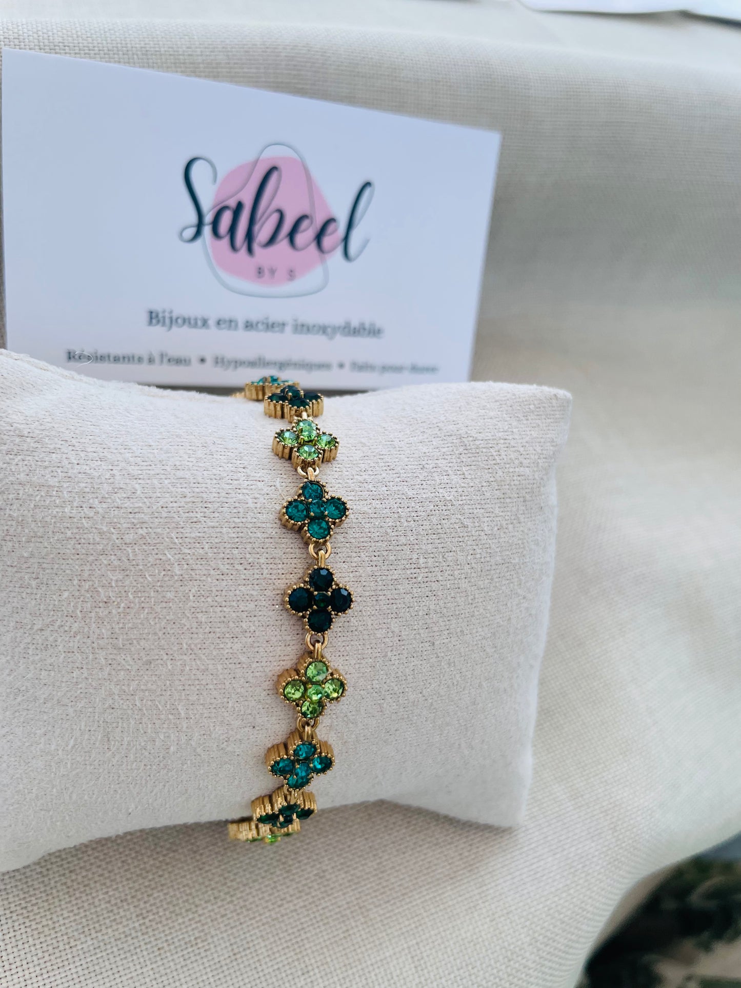 Bracelet Trèfle Strass — Vert
