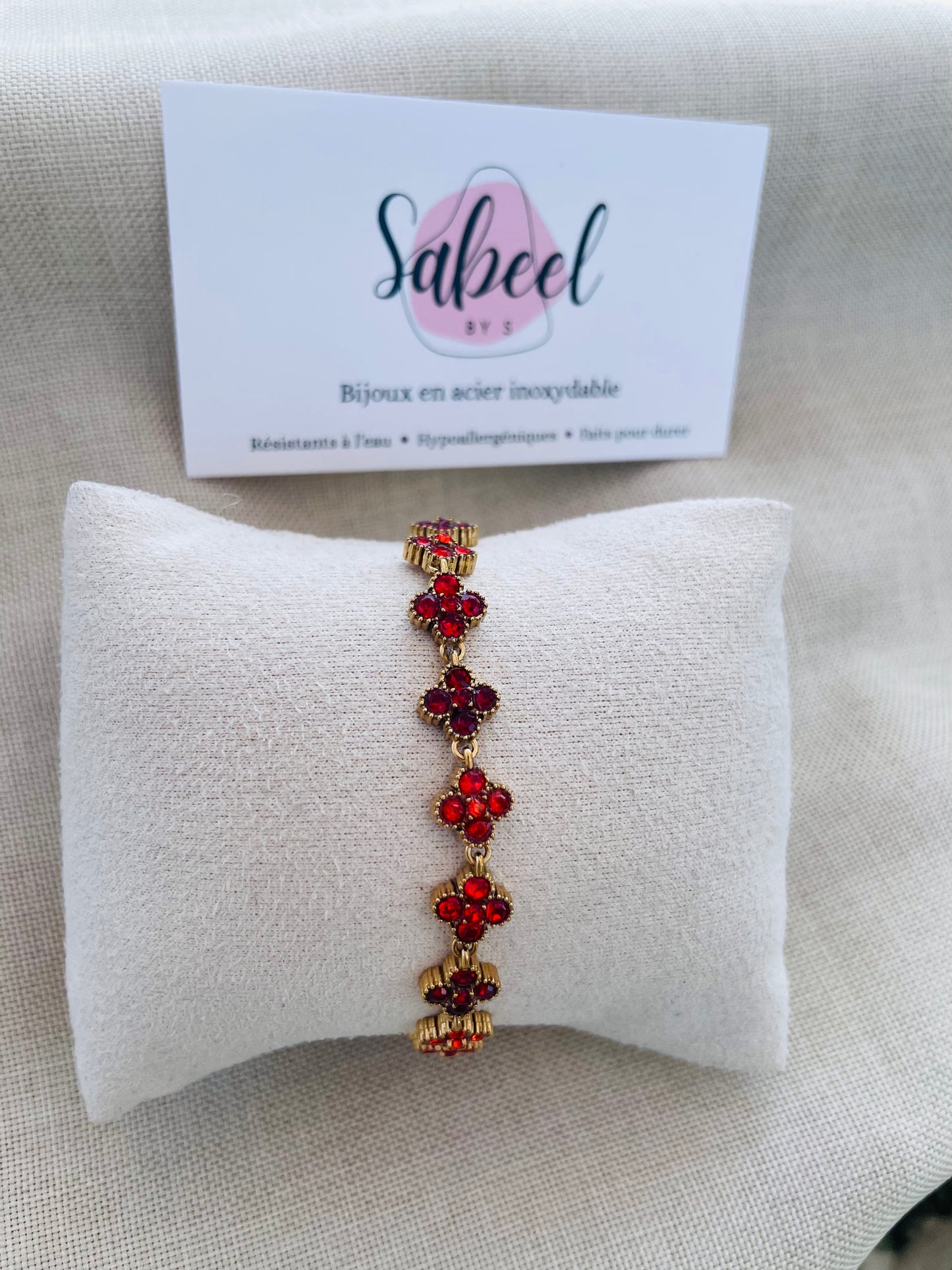 Bracelet Trèfle Strass — Rouge
