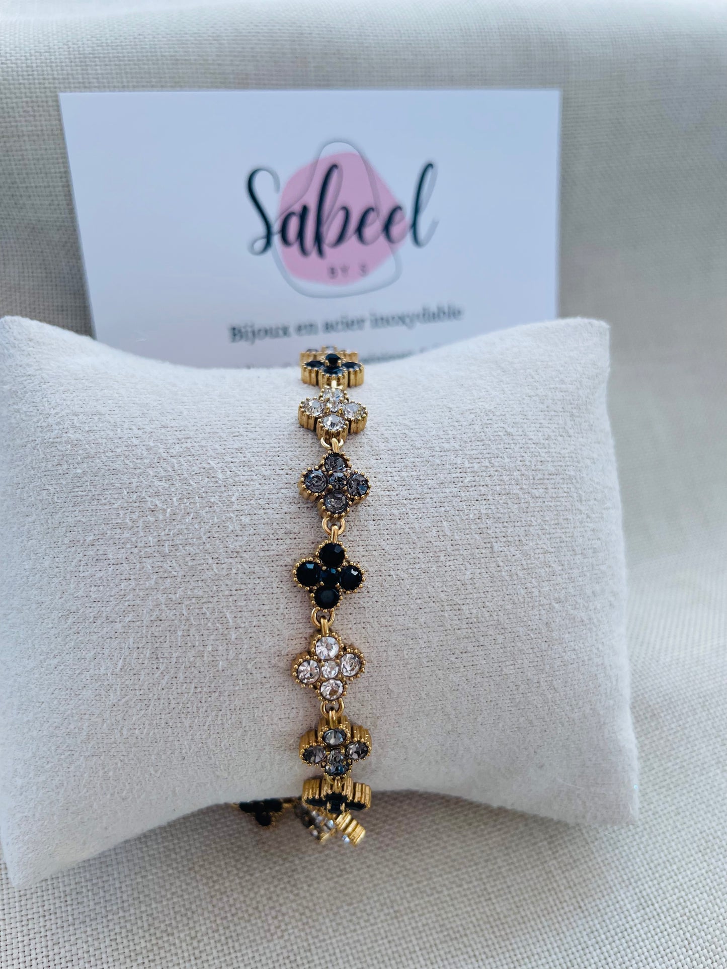 Bracelet Trèfle Strass — Granit