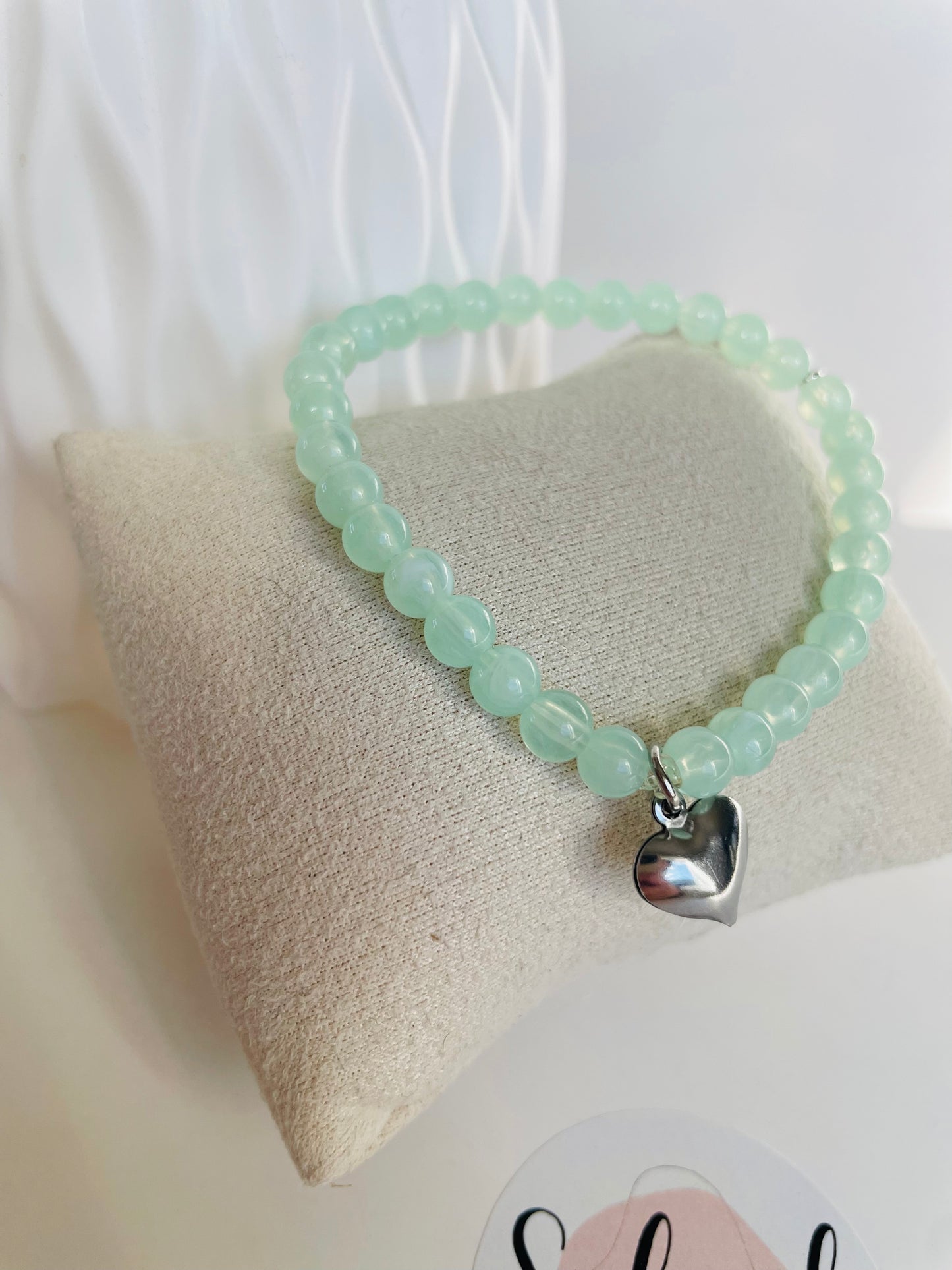 Bracelet Tasbih vert d’eau avec breloque cœur