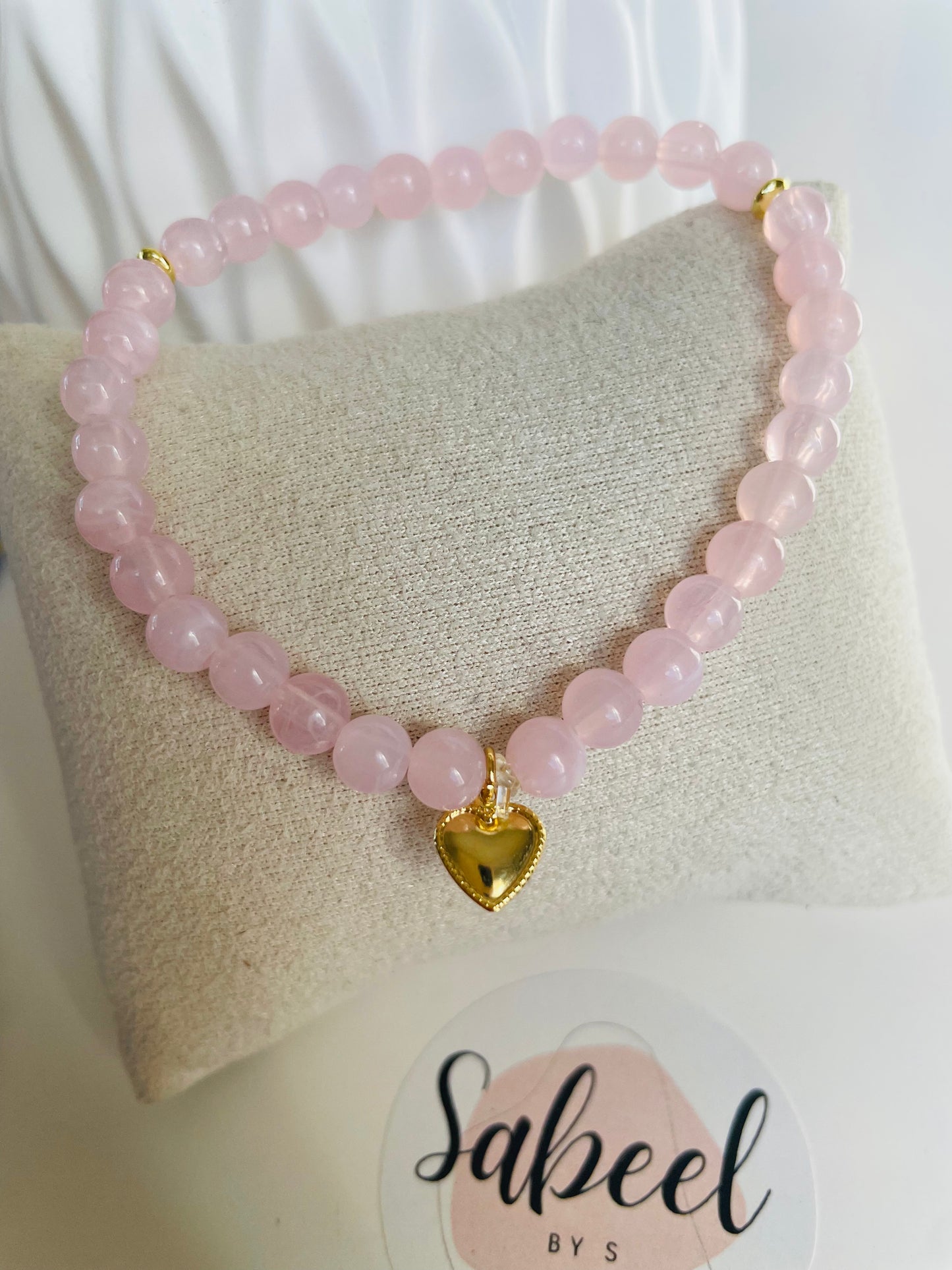Bracelet Tasbih rose pâle avec breloque cœur doré