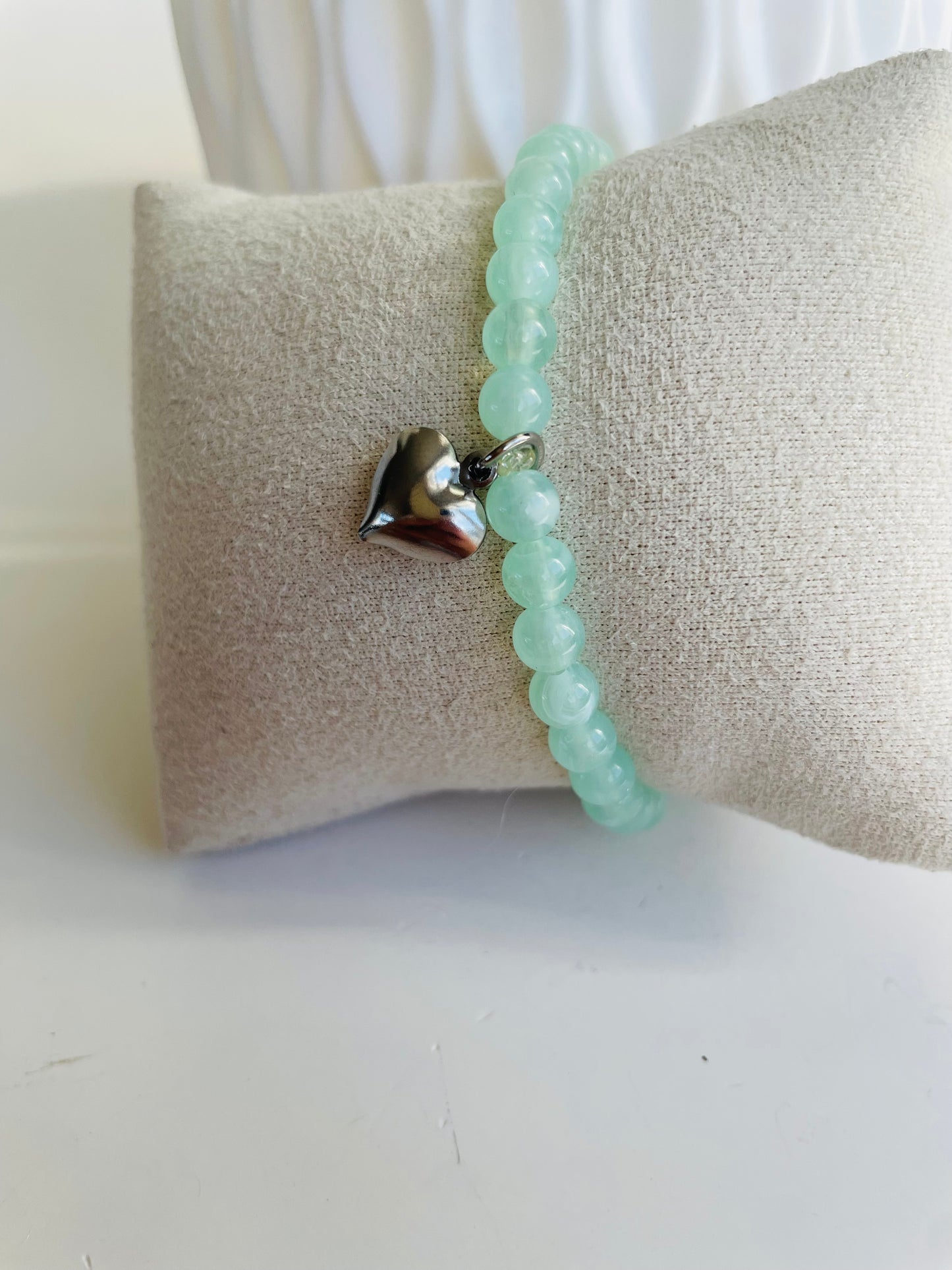 Bracelet Tasbih vert d’eau avec breloque cœur
